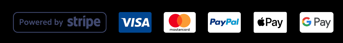 Paiements acceptés : Stripe, Visa, Mastercard, PayPal, Apple Pay, Google Pay